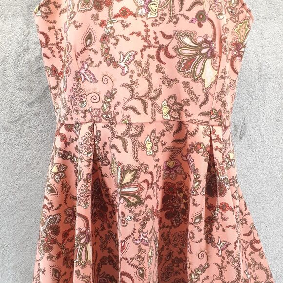 Copper Key Women Sz XL Peach Paisley Sleeveless Halter Fit Flare Dress Coquette - Picture 5 of 10